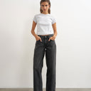 Topshop Cinch low rise relaxed jean in washed black