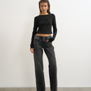 Topshop Ember low rise relaxed straight leg jean in washed black