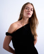 Topshop twist shoulder velvet top in black