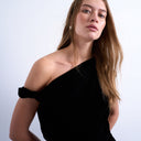 Topshop twist shoulder velvet top in black