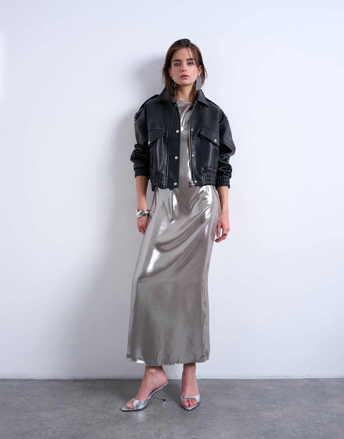 Topshop metallic midiaxi dress with silver hardware in silver