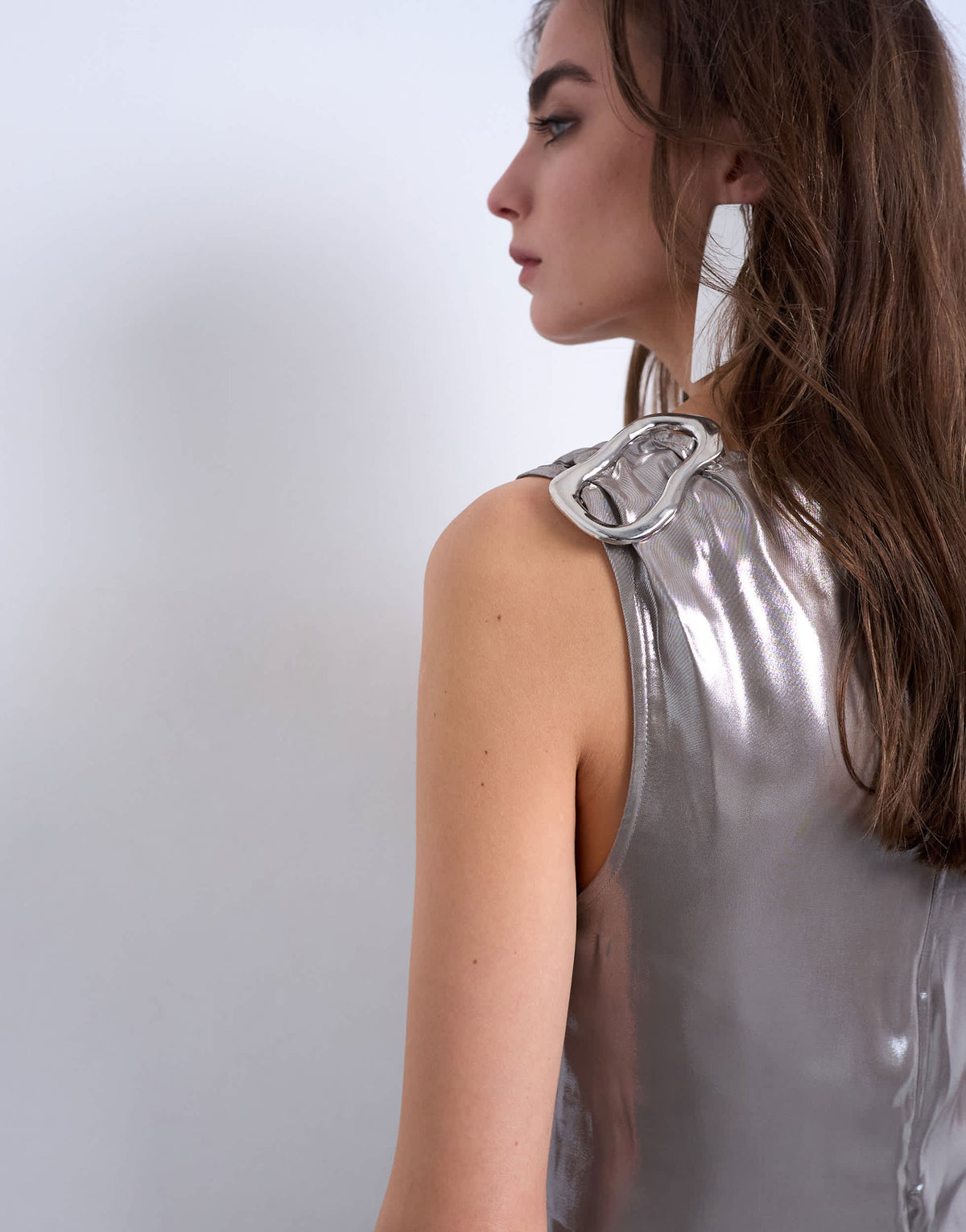 Topshop metallic midiaxi dress with silver hardware in silver