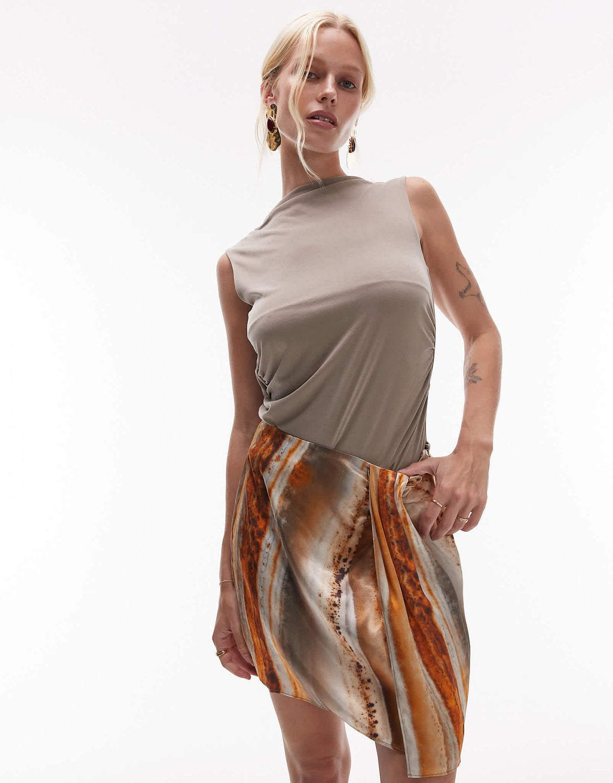 Topshop sarong mini skirt in mineral print