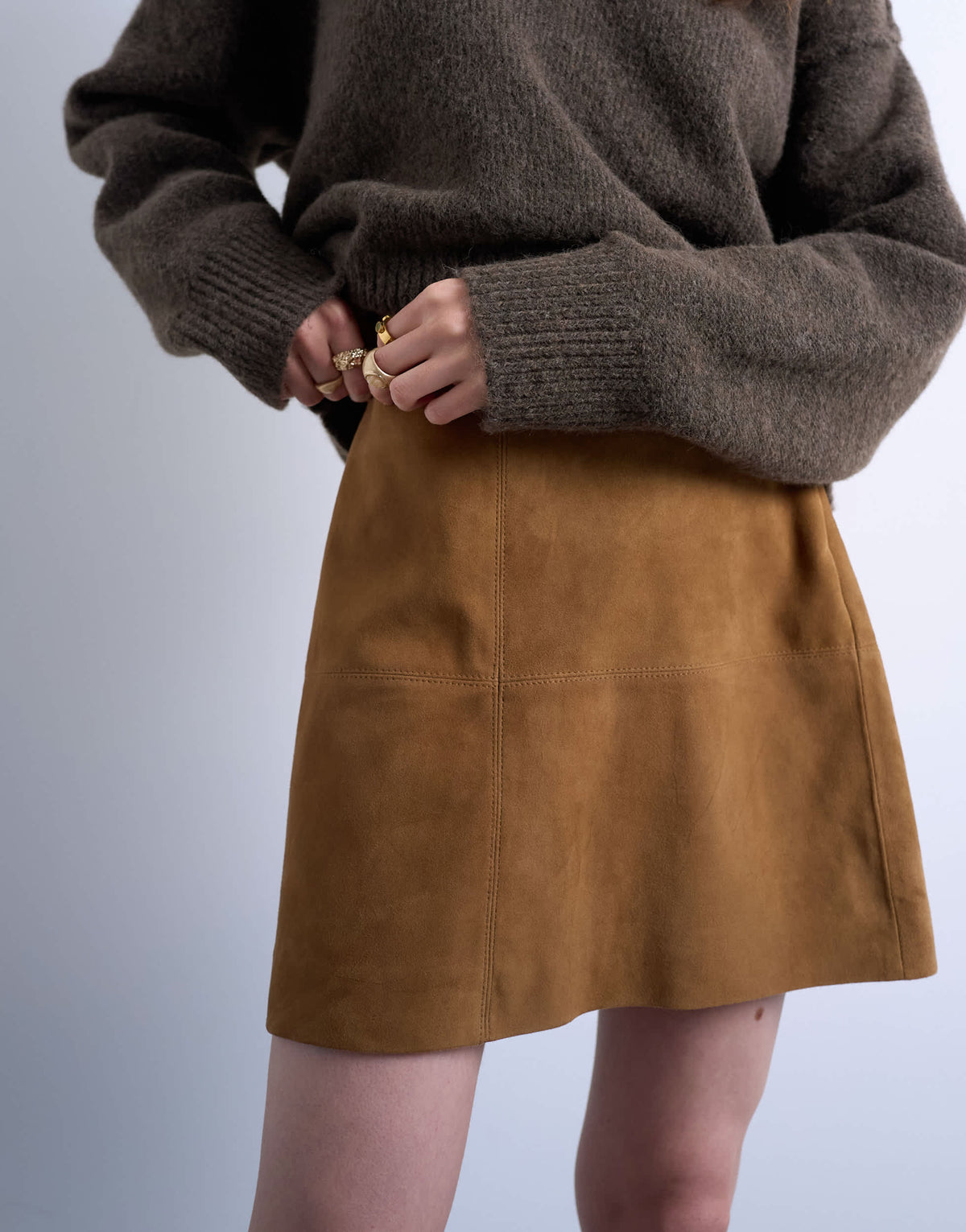 Topshop real suede seamed mini skirt in toffee