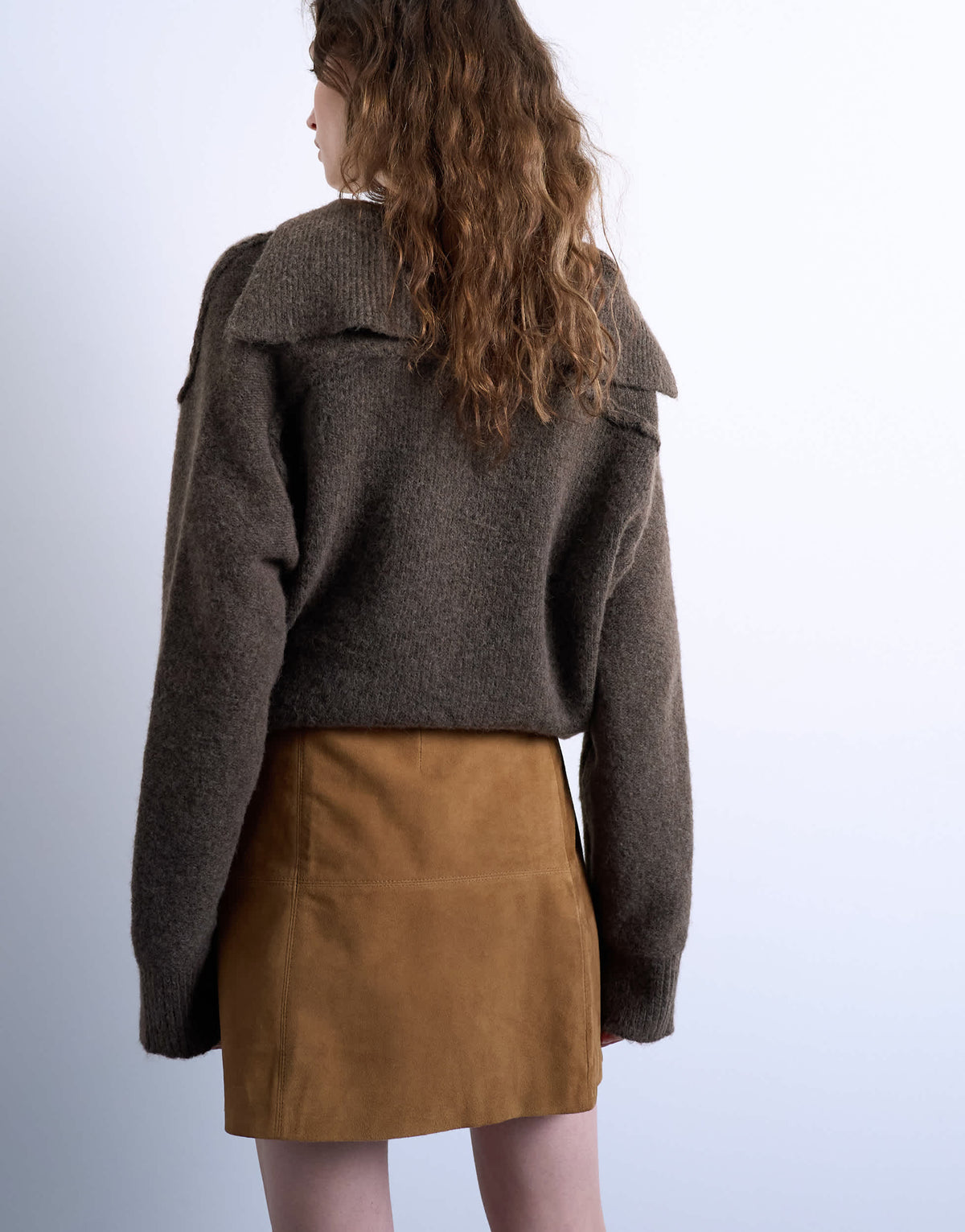 Topshop real suede seamed mini skirt in toffee