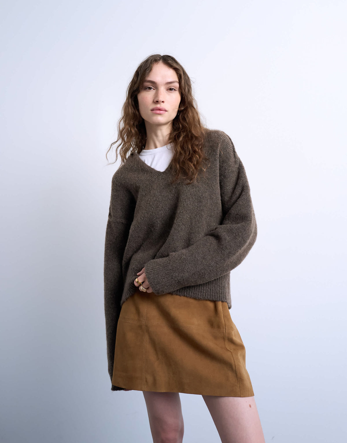 Topshop real suede seamed mini skirt in toffee