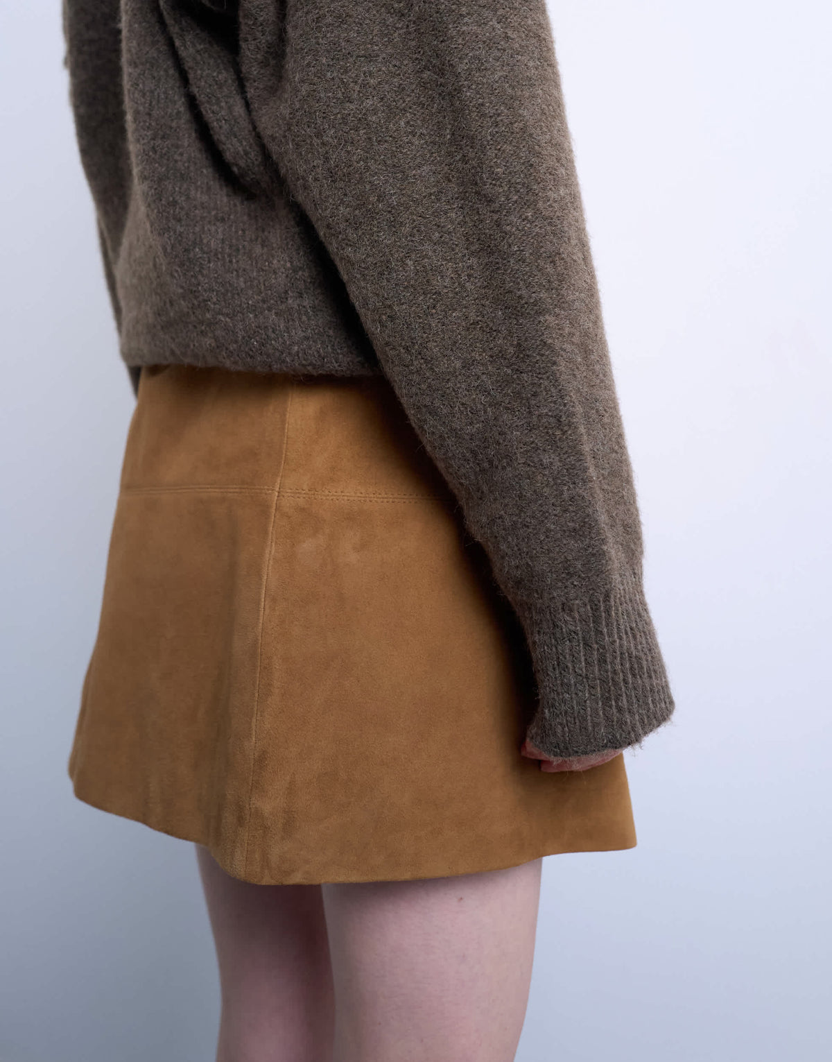 Topshop real suede seamed mini skirt in toffee