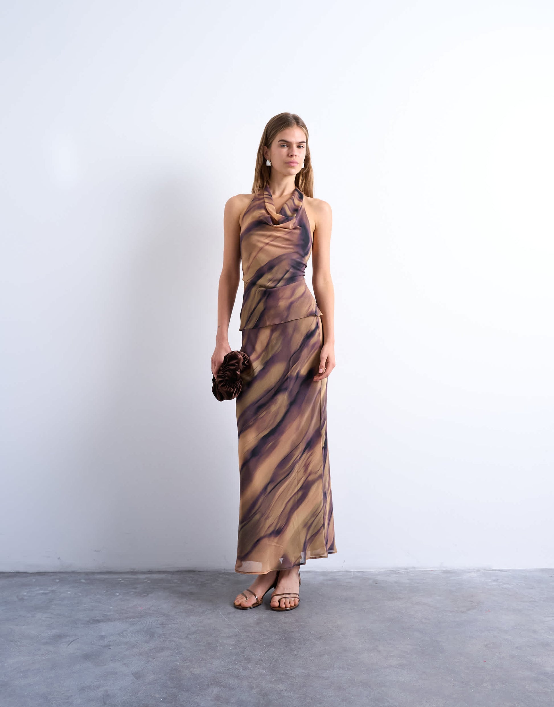 Topshop cowl neck halter top in woodgrain
