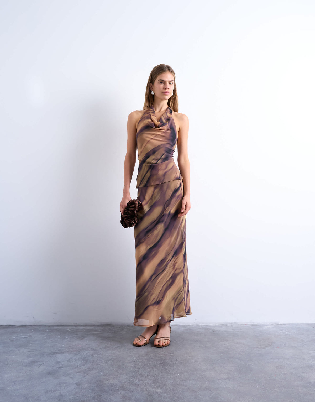 Topshop cowl neck halter top in woodgrain
