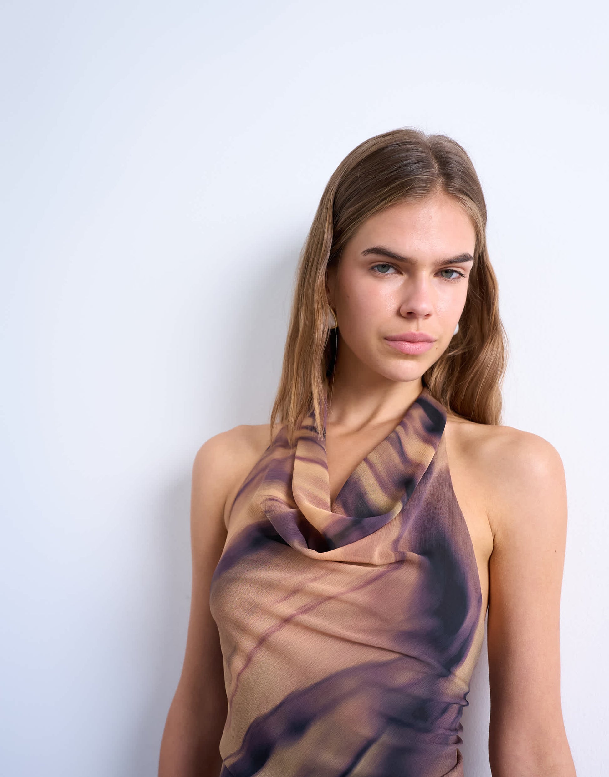 Topshop cowl neck halter top in woodgrain