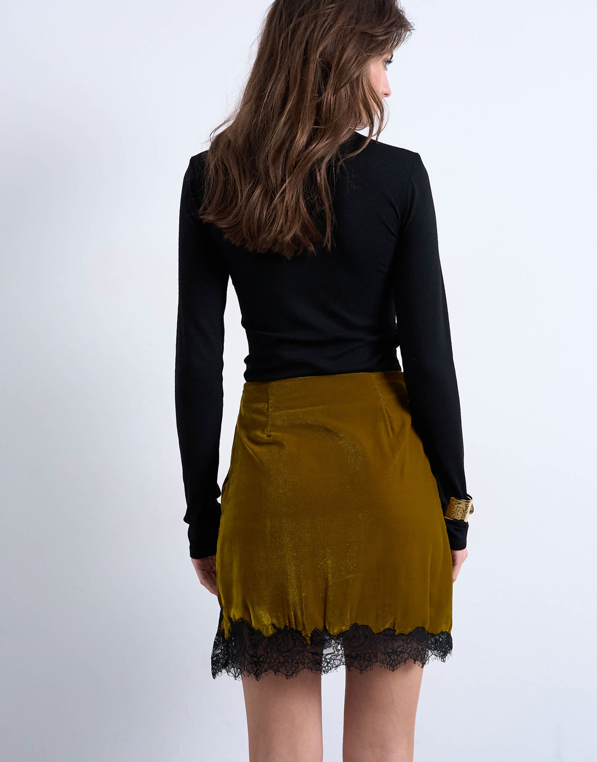 Topshop velvet lace mini skirt in olive