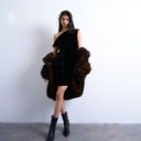 Topshop grown on twist shoulder velvet mini dress in black