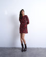 Topshop drape neck mini dress in wine floral