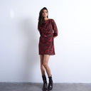 Topshop Minikleid mit Drapierung am Kragen in Weinrot mit Blumenmuster