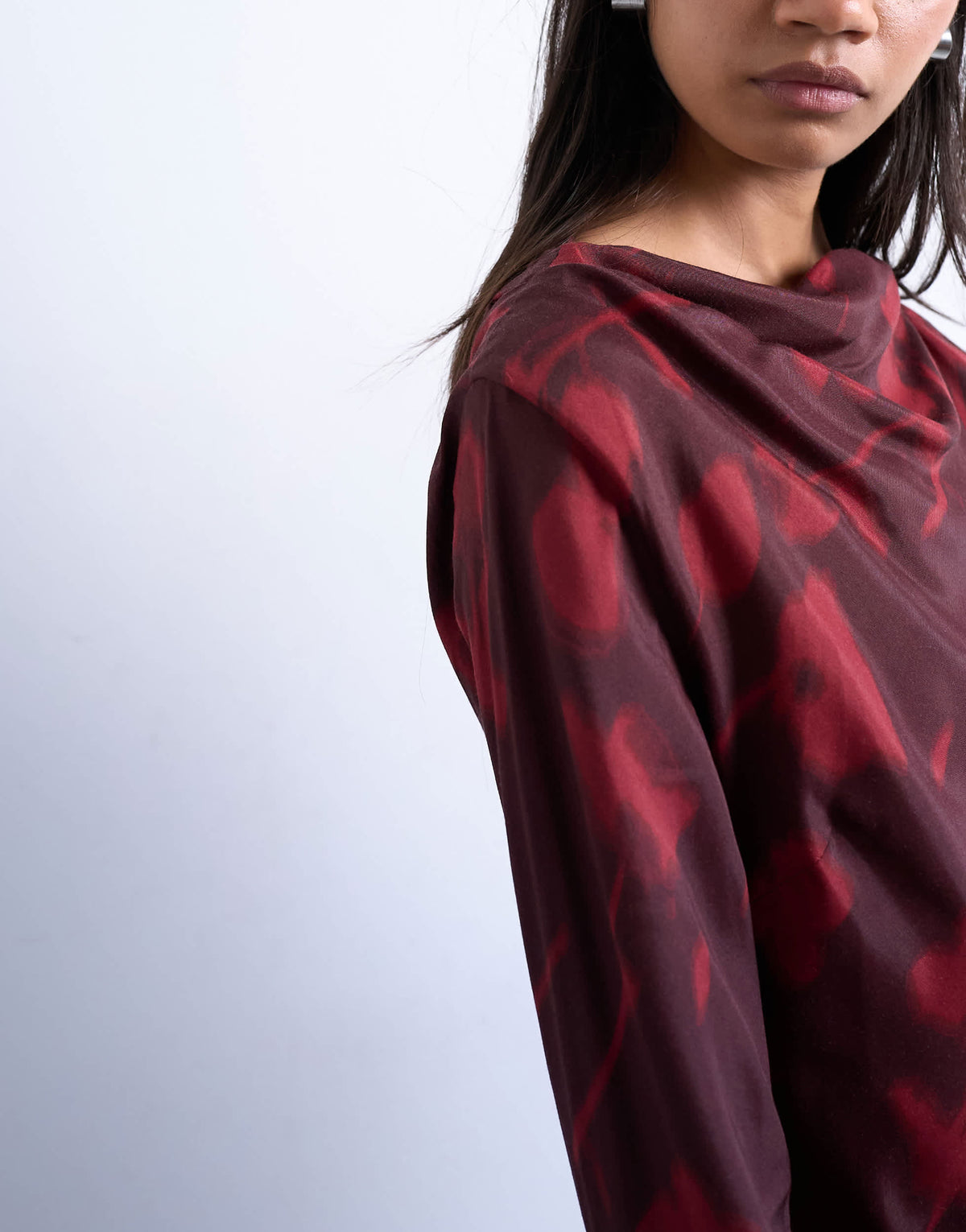 Topshop drape neck mini dress in wine floral