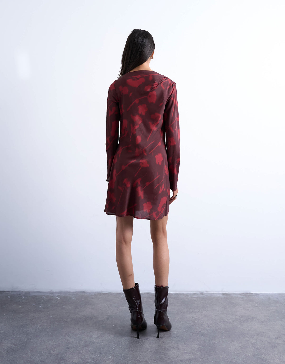 Topshop drape neck mini dress in wine floral