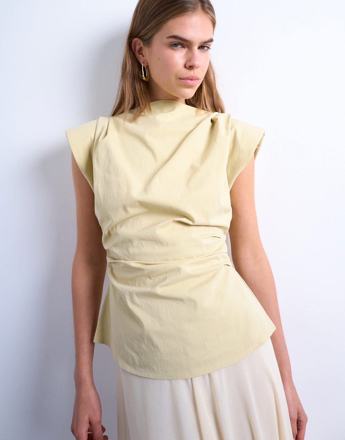 Topshop waisted structured shoulder top in buttermilk