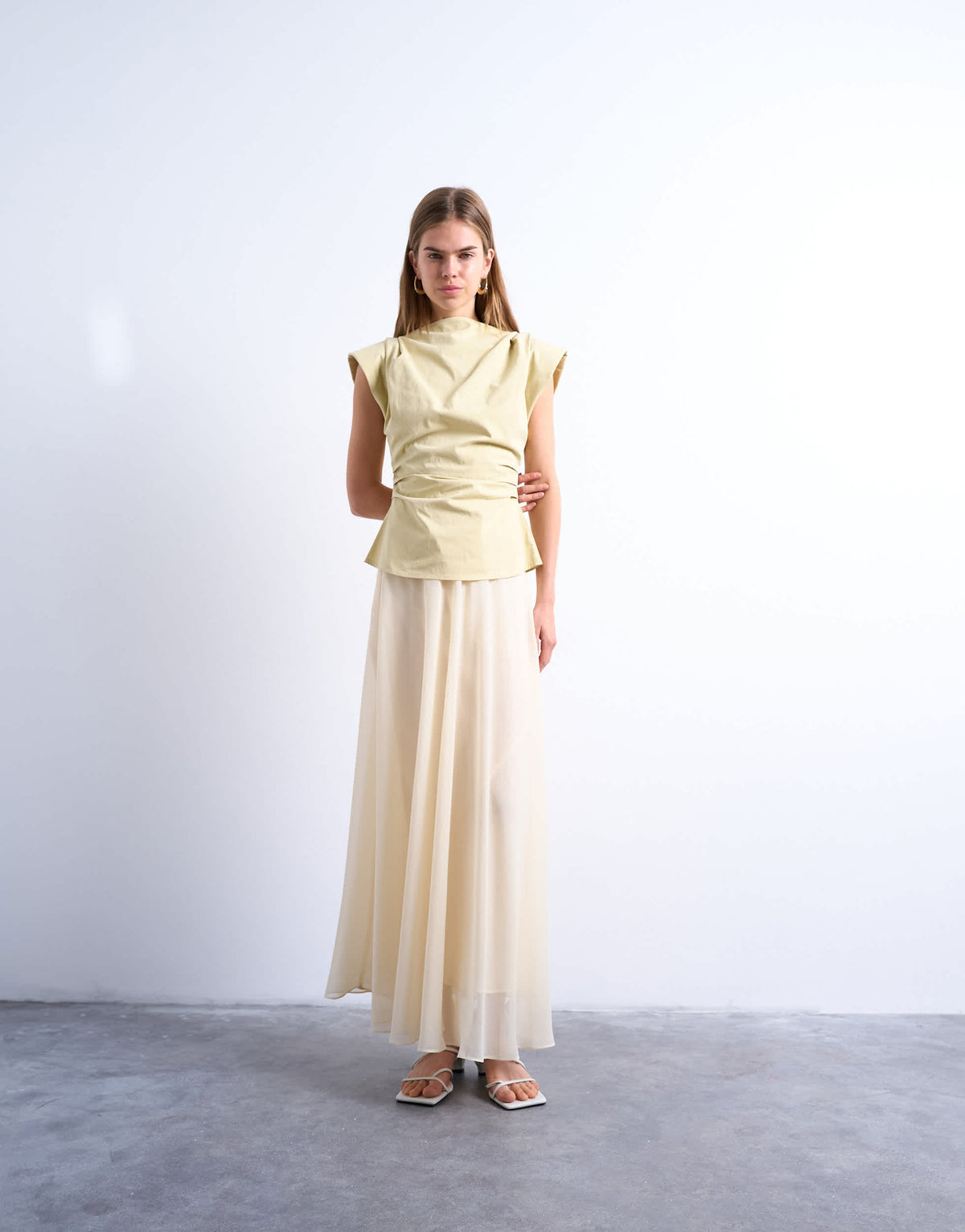 Topshop waisted structured shoulder top in buttermilk