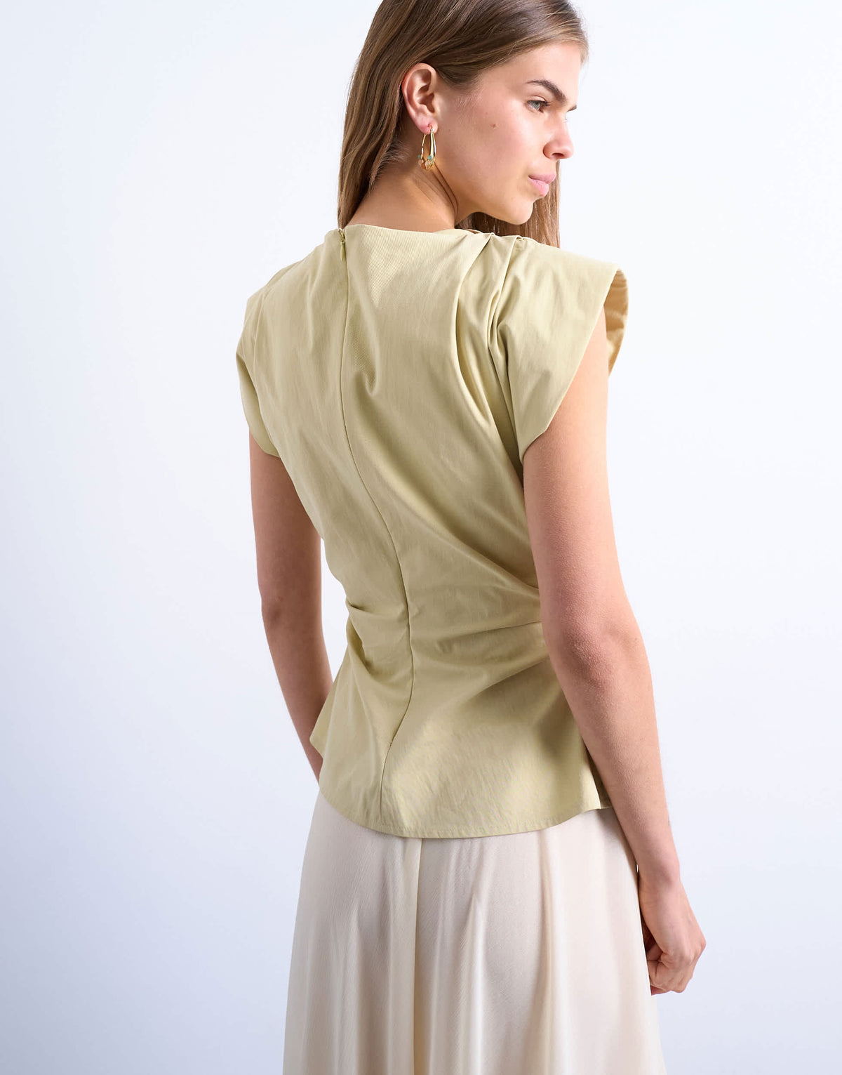Topshop waisted structured shoulder top in buttermilk