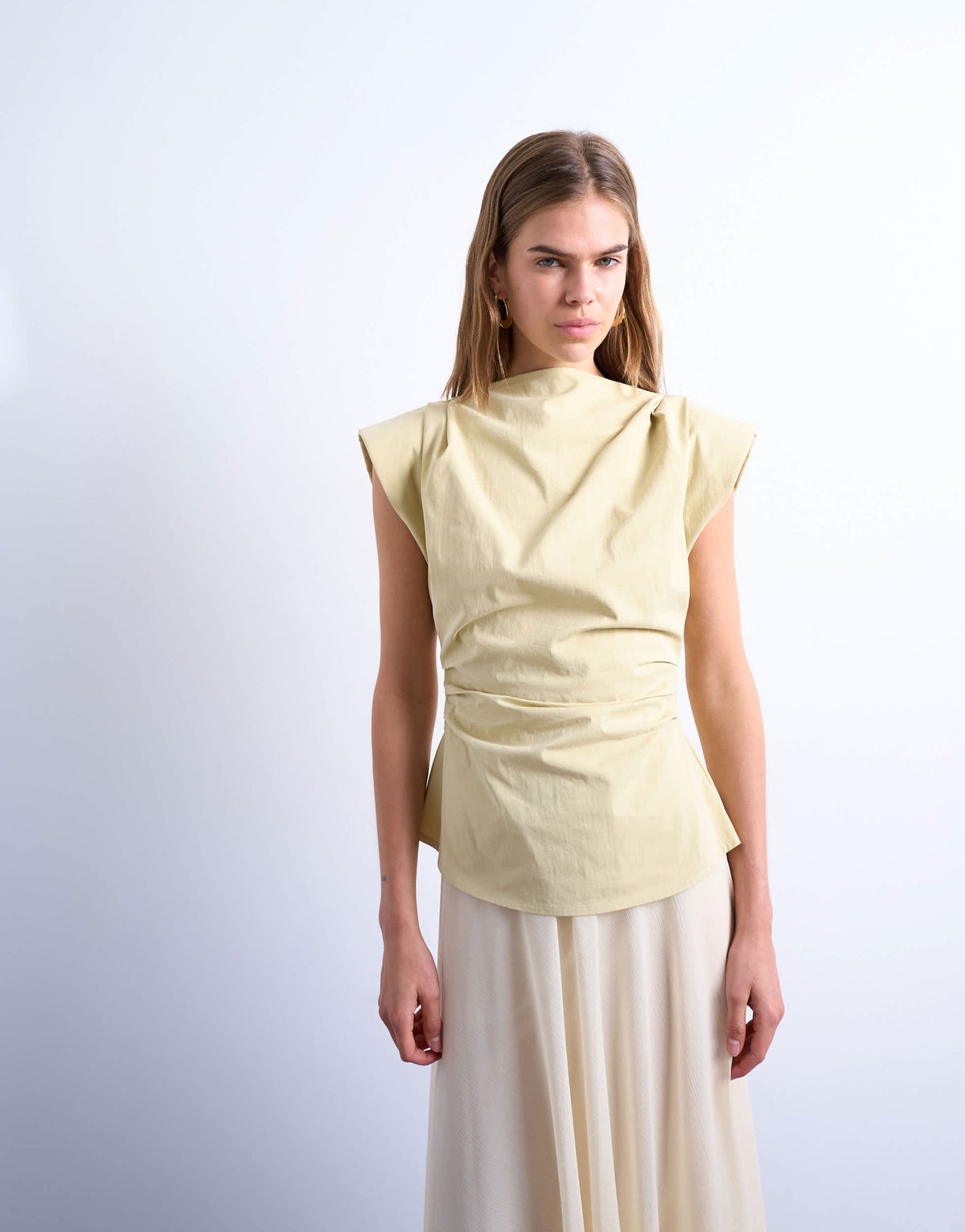 Topshop waisted structured shoulder top in buttermilk