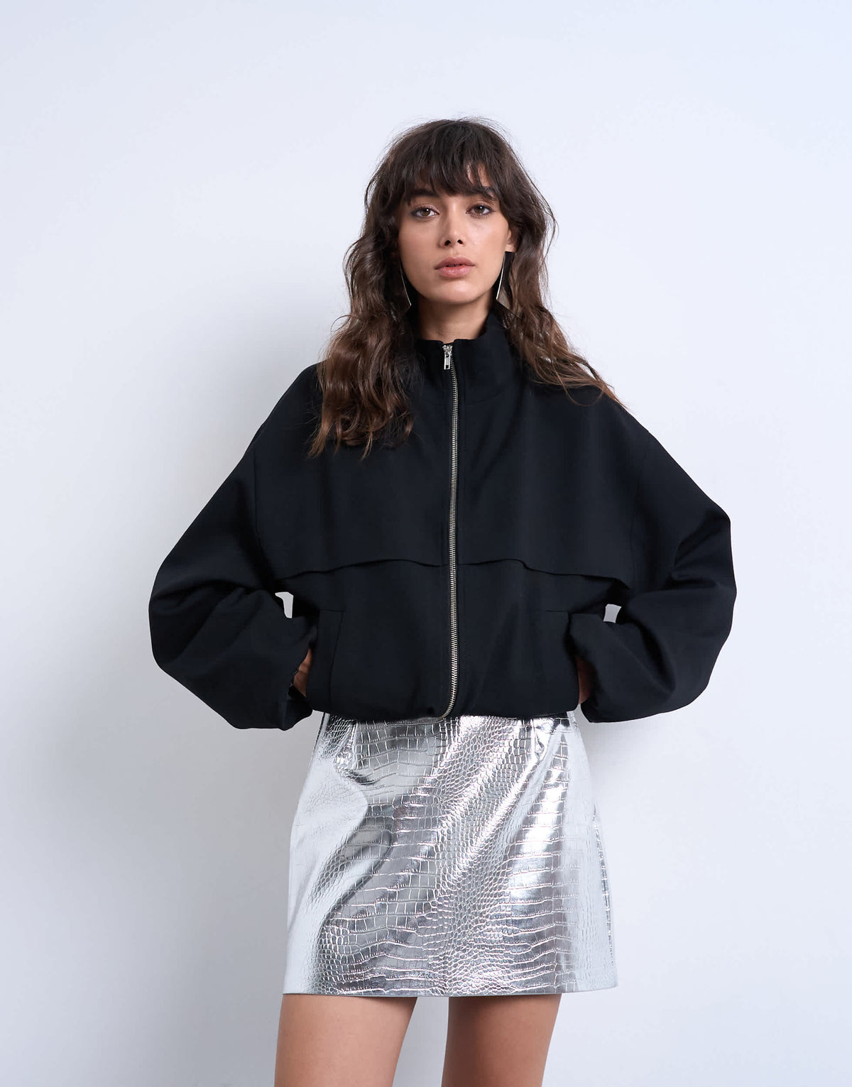 Topshop seamed detail faux leather mini in metallic