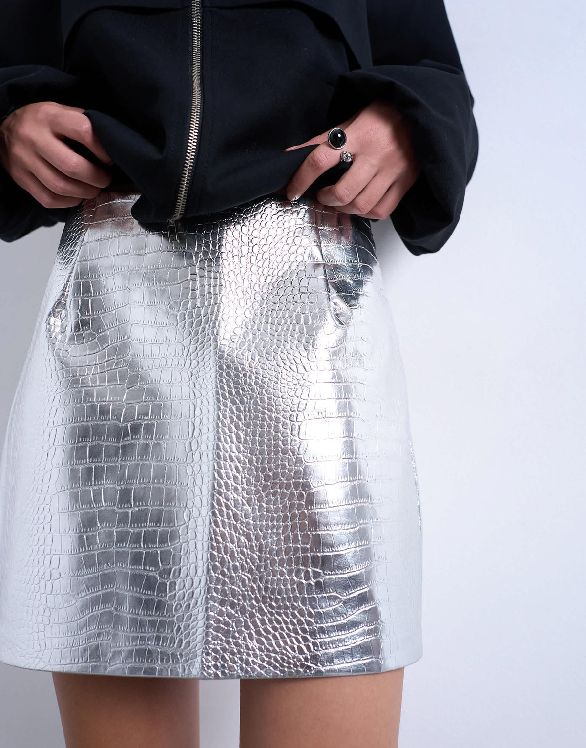 Topshop seamed detail faux leather mini in metallic