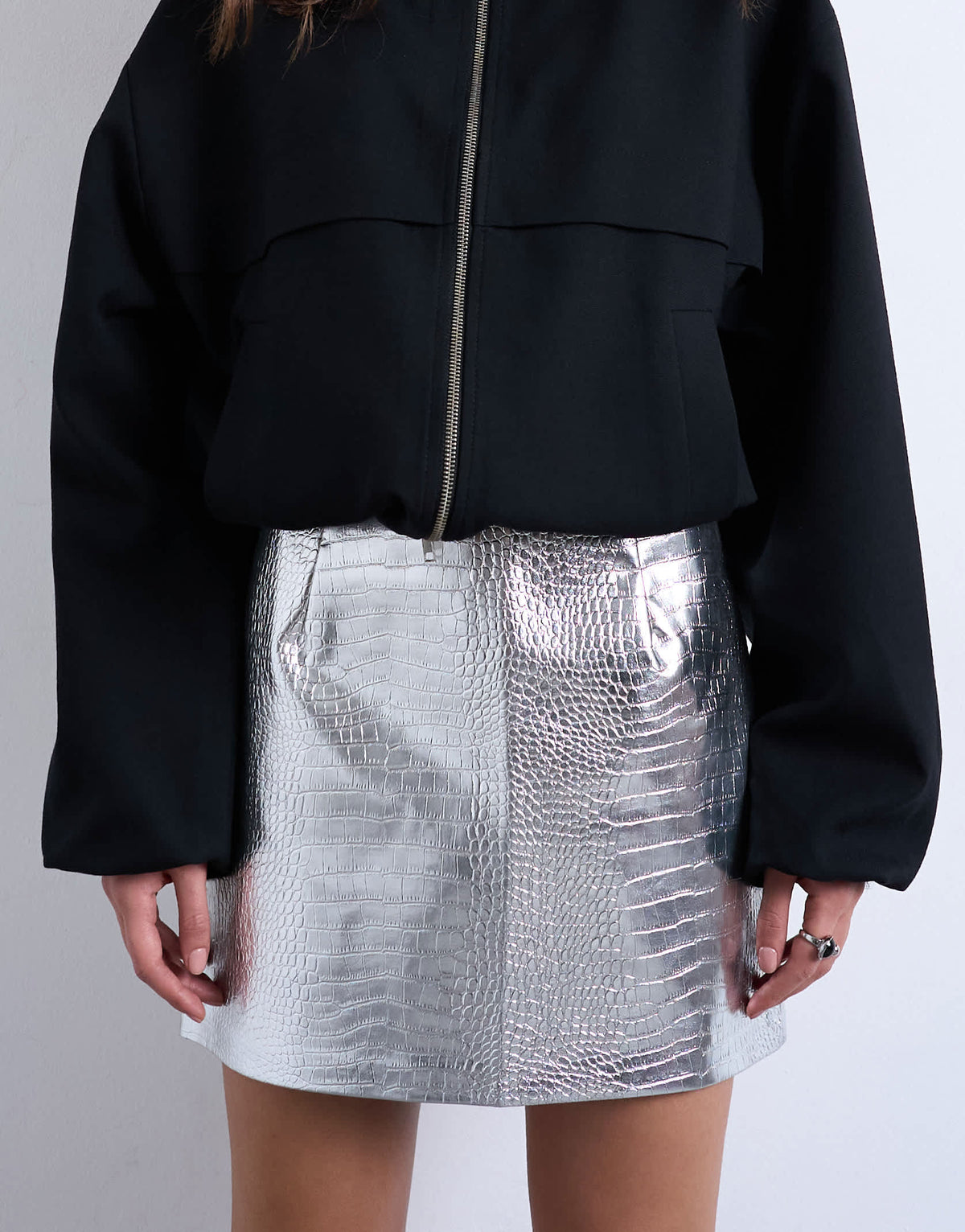 Topshop seamed detail faux leather mini in metallic