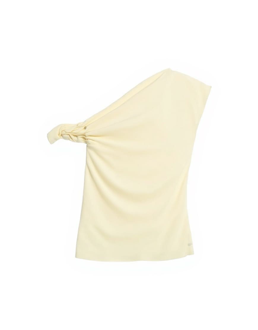 Topshop twist shoulder velvet top in buttermilk