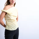 Topshop twist shoulder velvet top in buttermilk