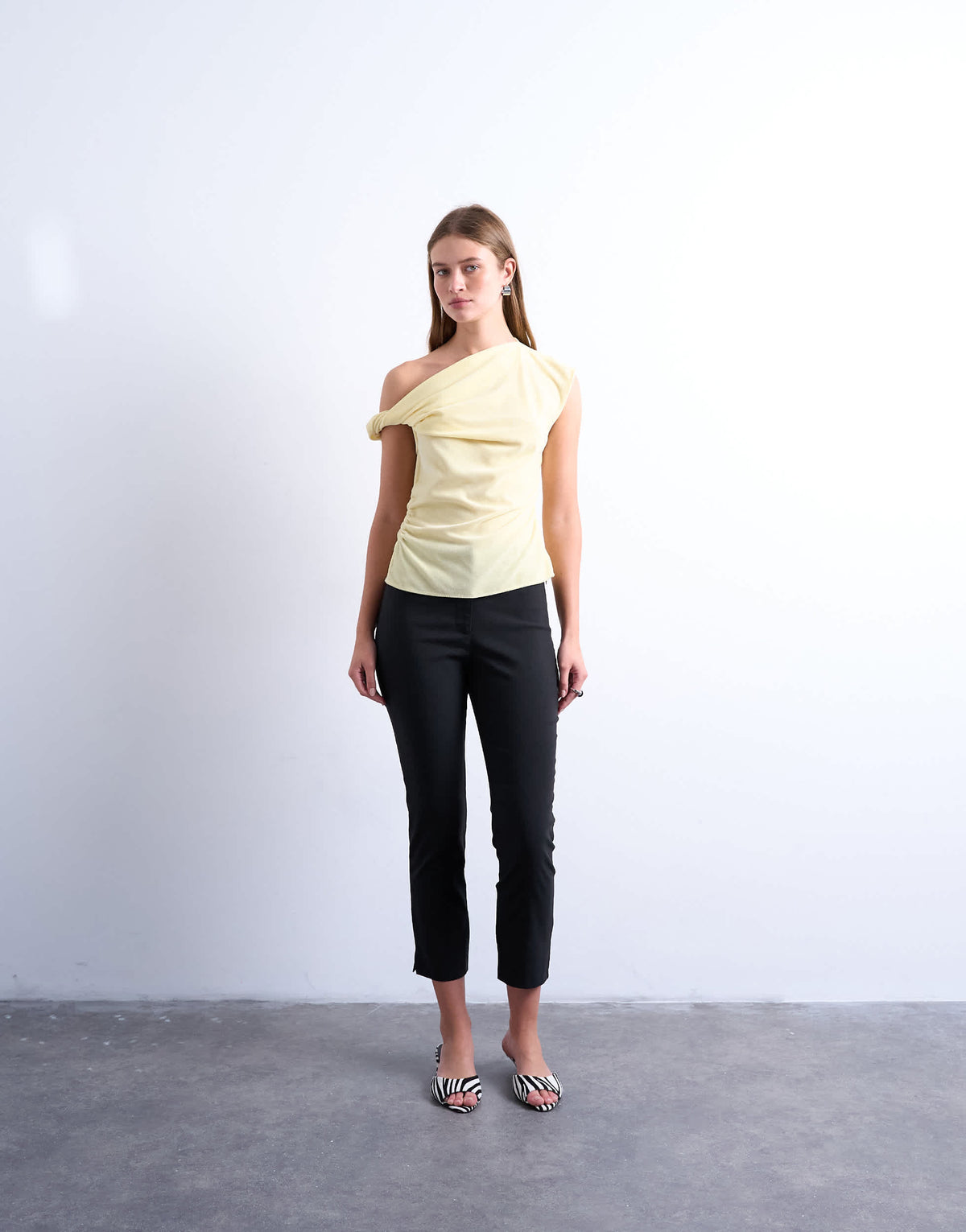 Topshop twist shoulder velvet top in buttermilk