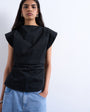 Topshop waisted structured shoulder top in black