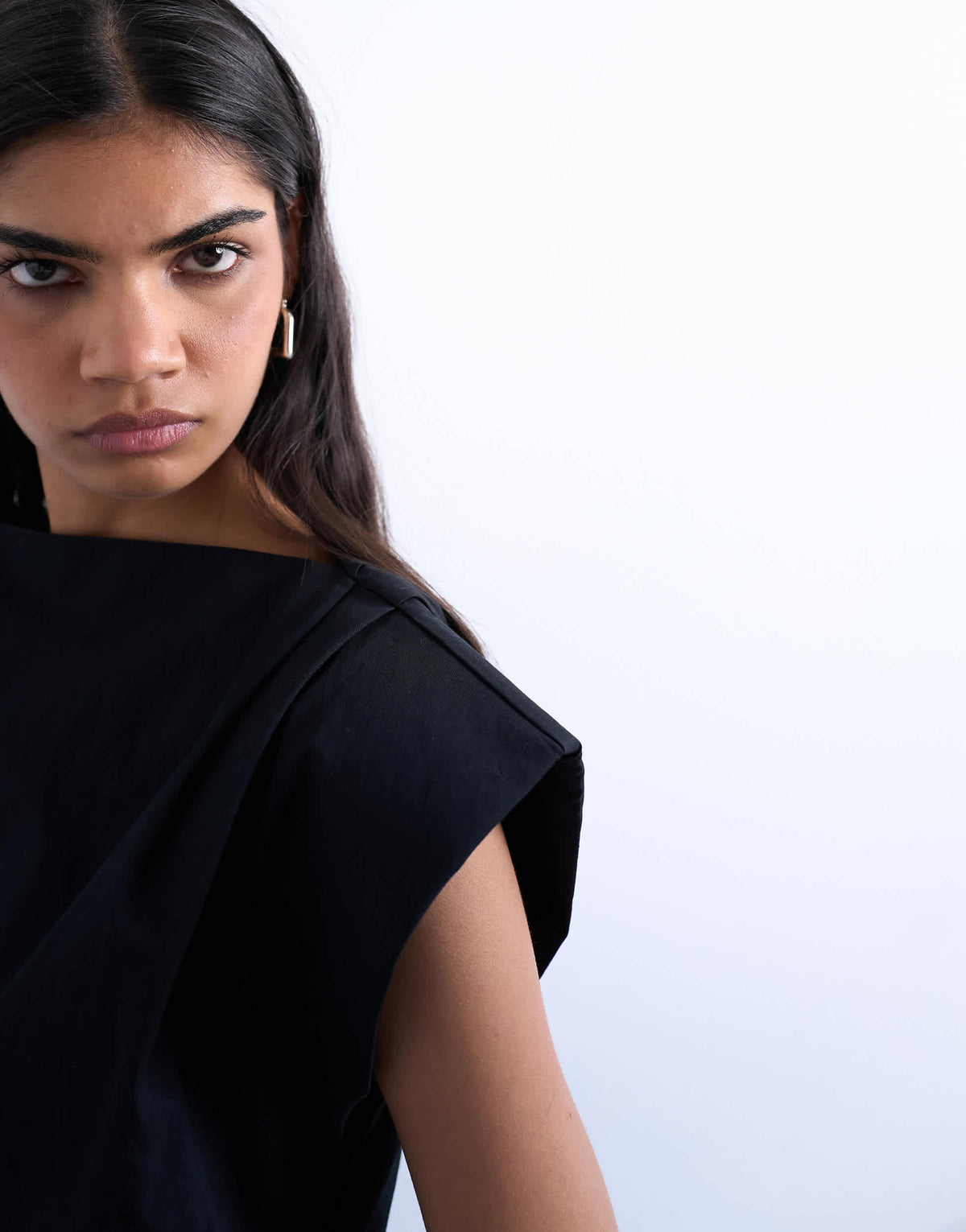 Topshop waisted structured shoulder top in black