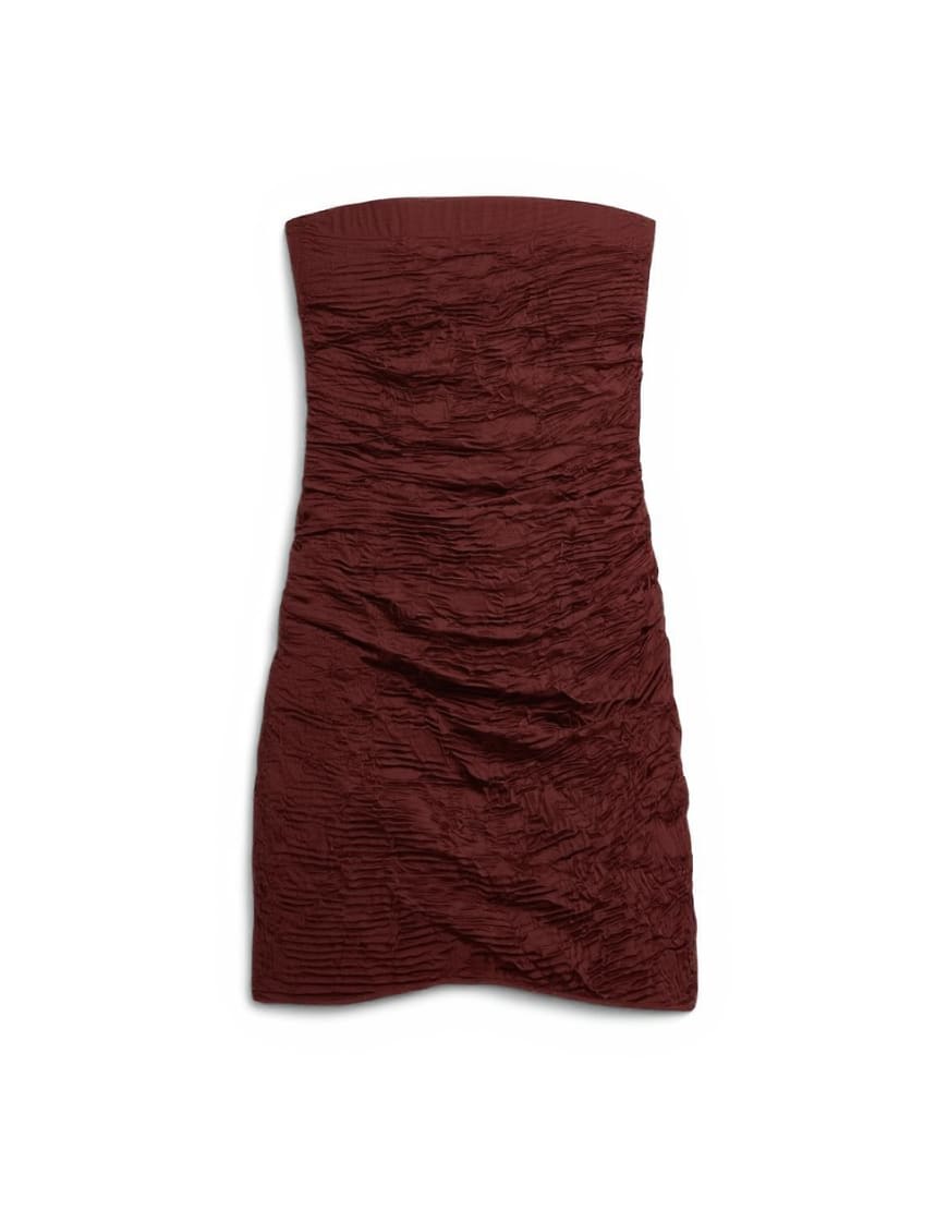 Topshop crinkle bandeau mini dress in brown