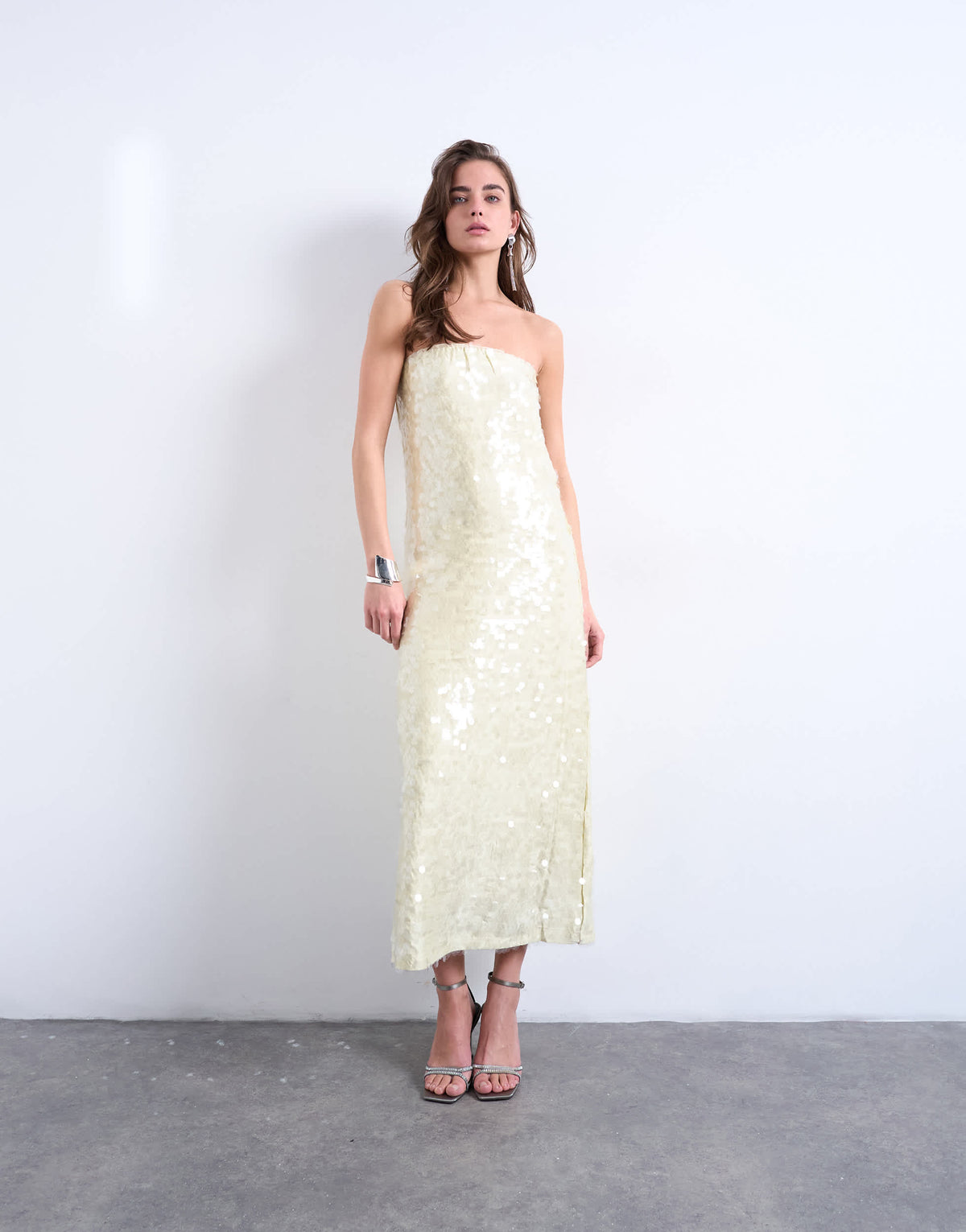 Topshop sequin bandeau midi in buttermilk