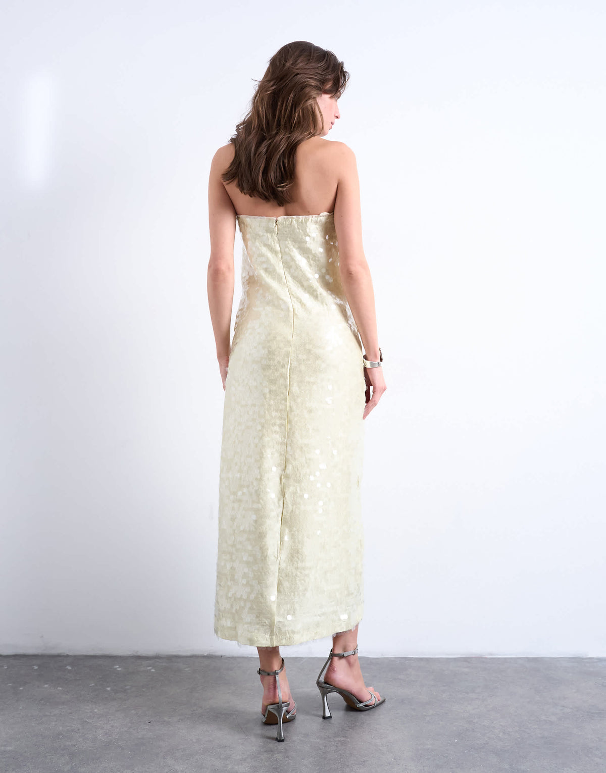 Topshop sequin bandeau midi in buttermilk