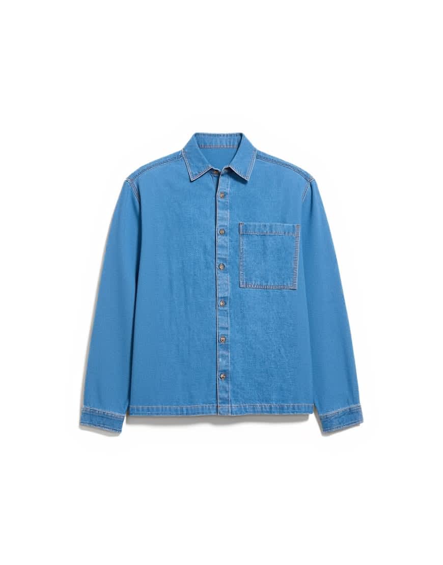 Topman regular fit denim overshirt in mid wash blue