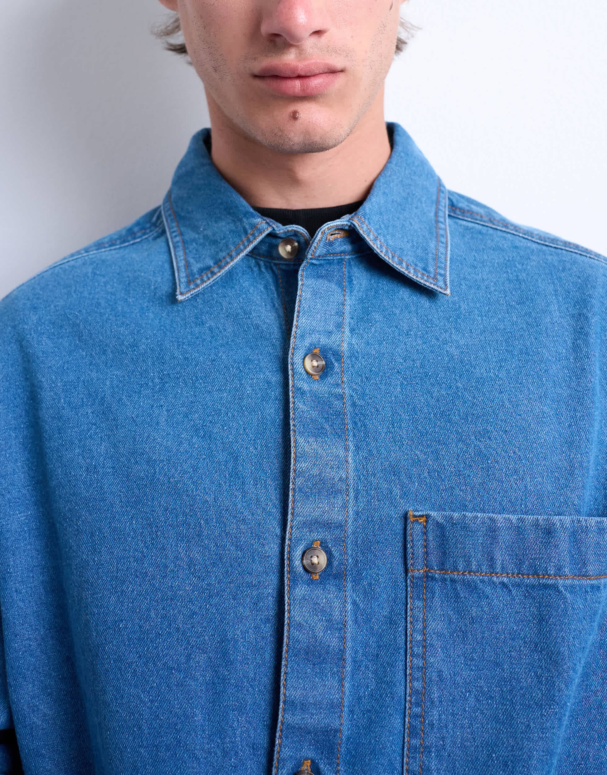 Topman regular fit denim overshirt in mid wash blue