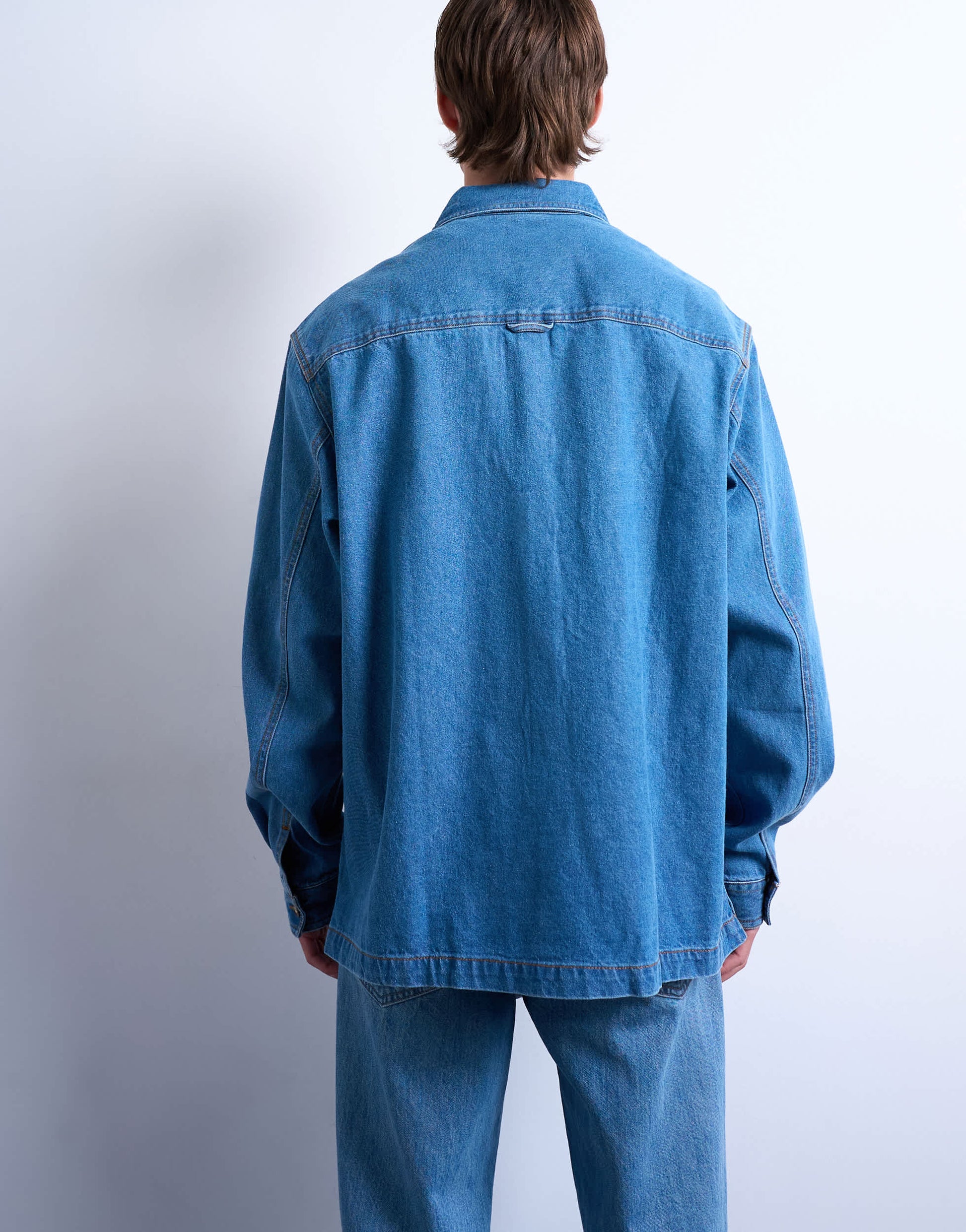 Topman regular fit denim overshirt in mid wash blue