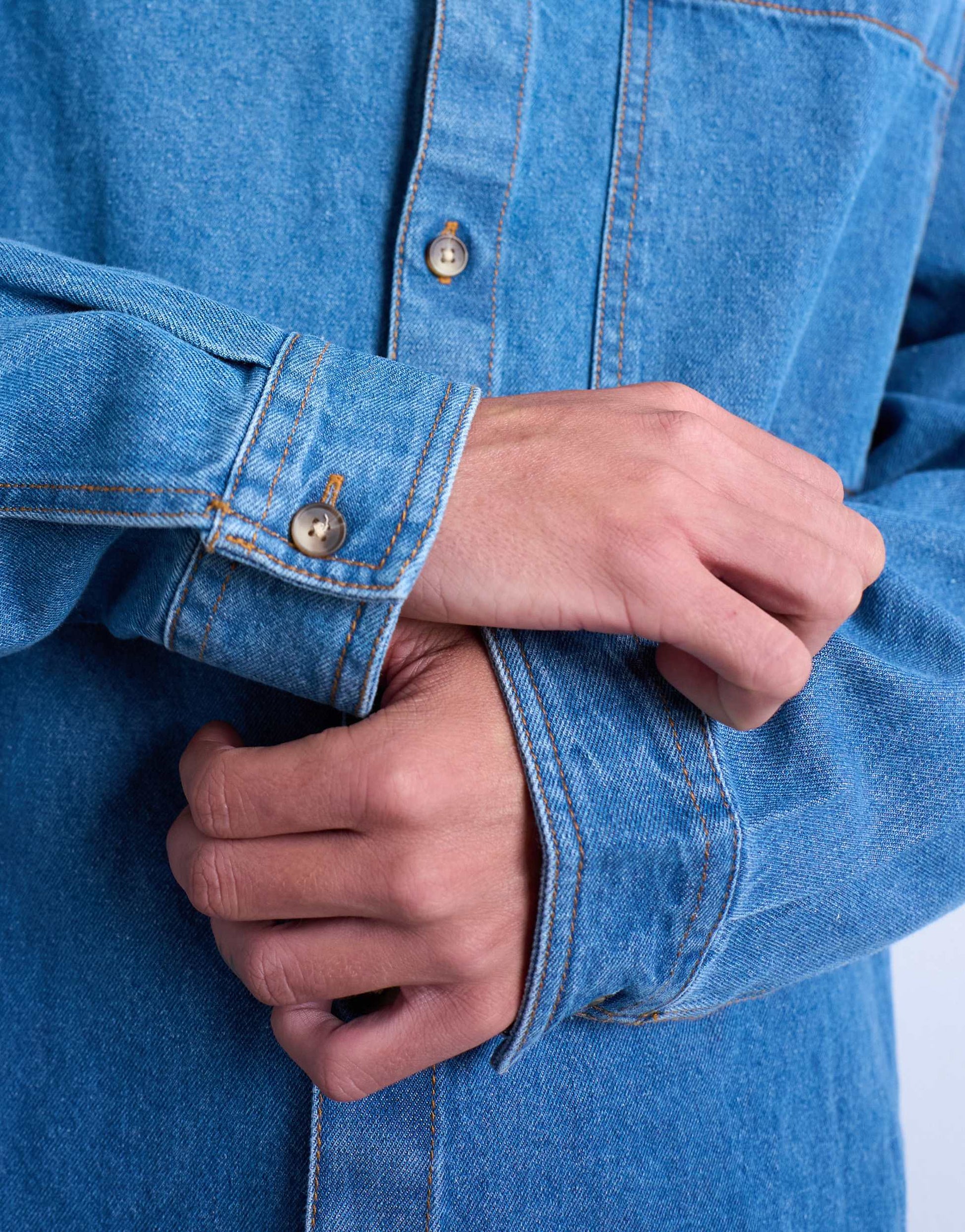 Topman regular fit denim overshirt in mid wash blue