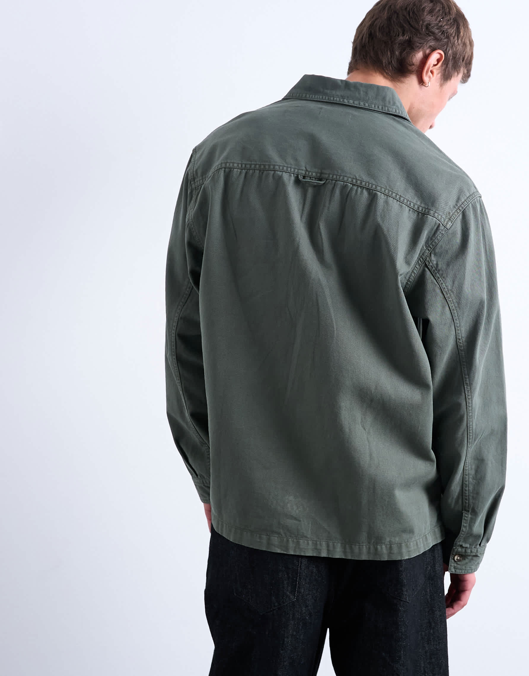 Topman long sleeve washed overshirt in khaki