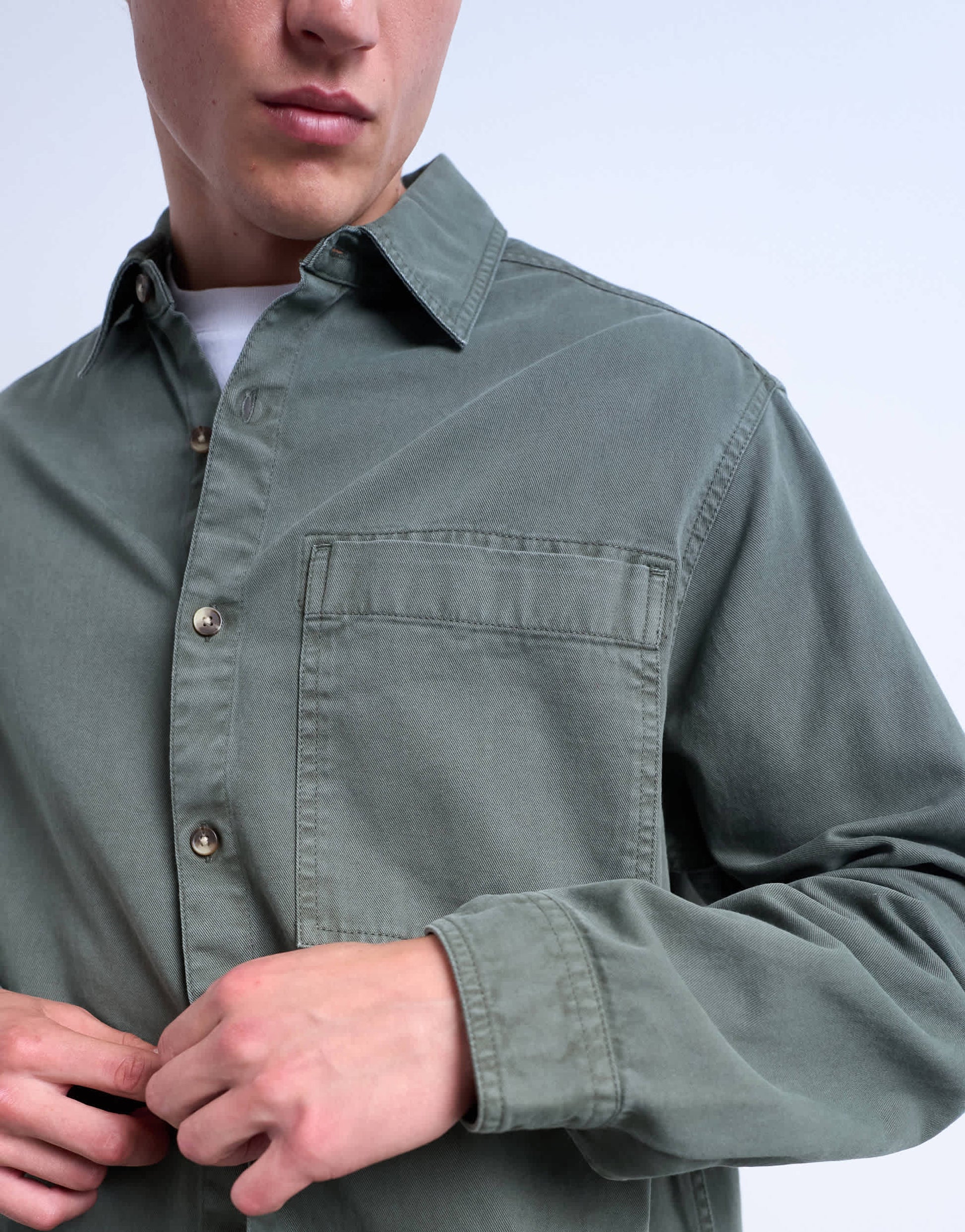 Topman long sleeve washed overshirt in khaki
