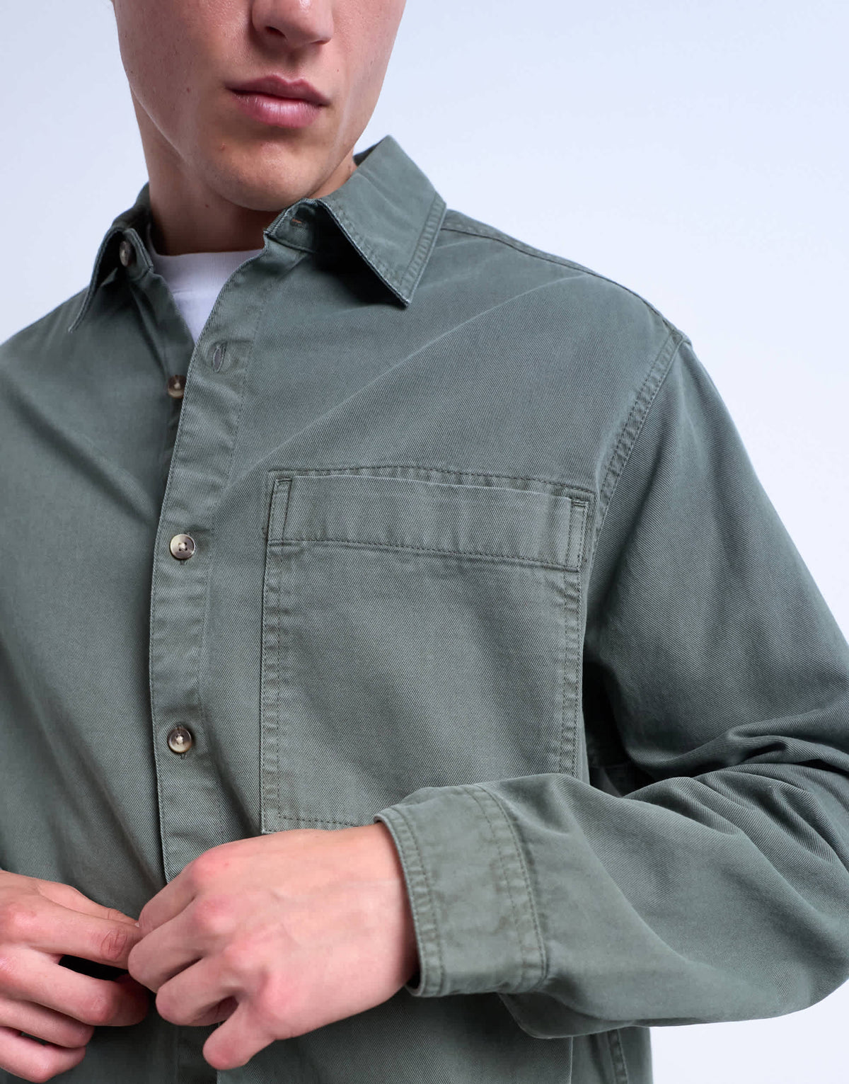 Topman long sleeve washed overshirt in khaki