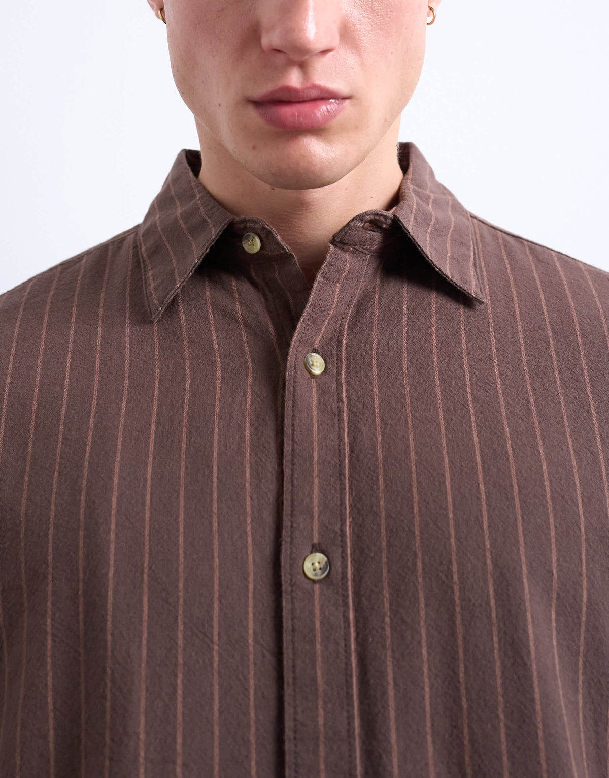 Topman oversized fit stripe oxford shirt in washed brown