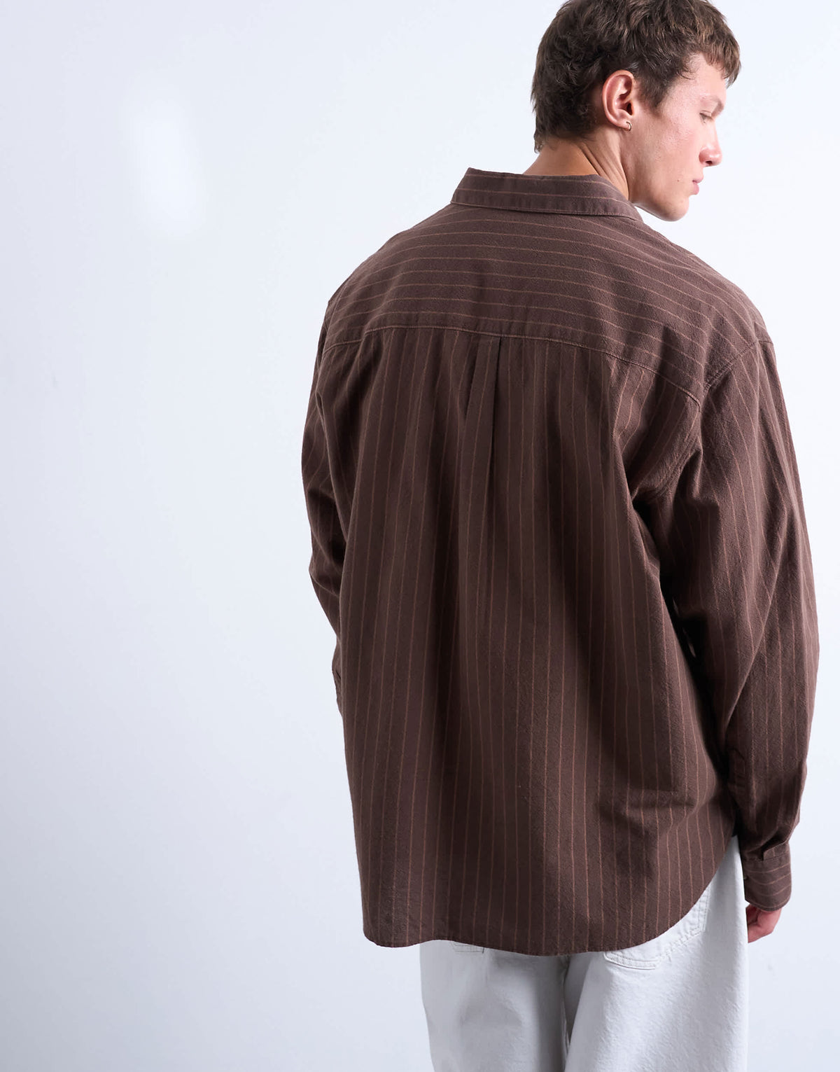 Topman oversized fit stripe oxford shirt in washed brown