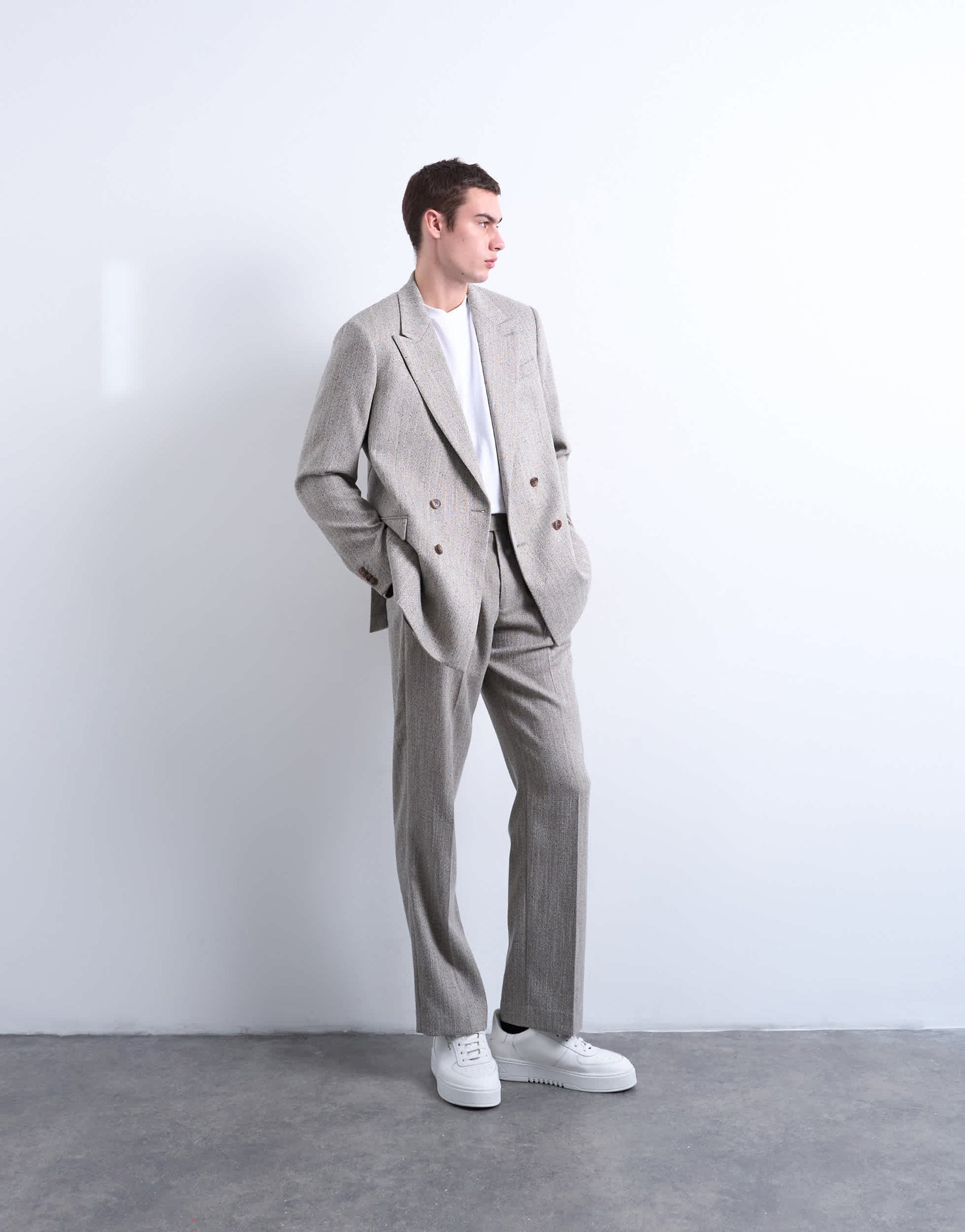 Topman herringbone double breasted blazer in stone