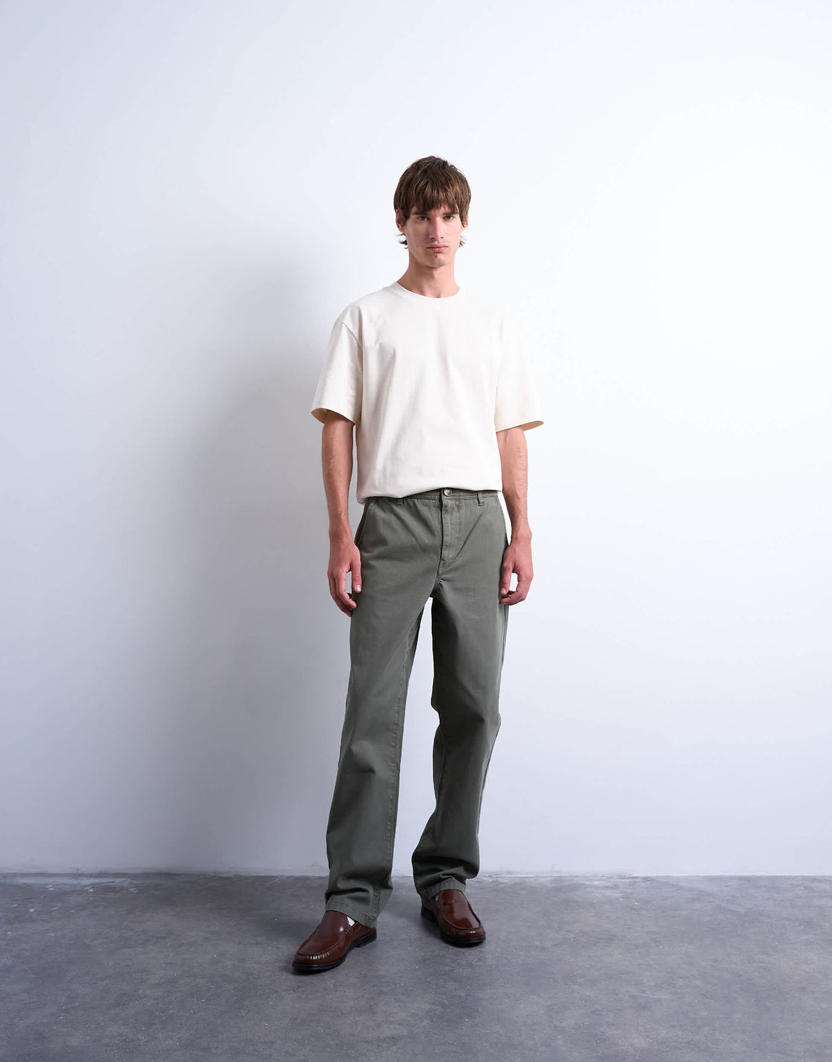 Topman straight fit herringbone trouser in washed khaki