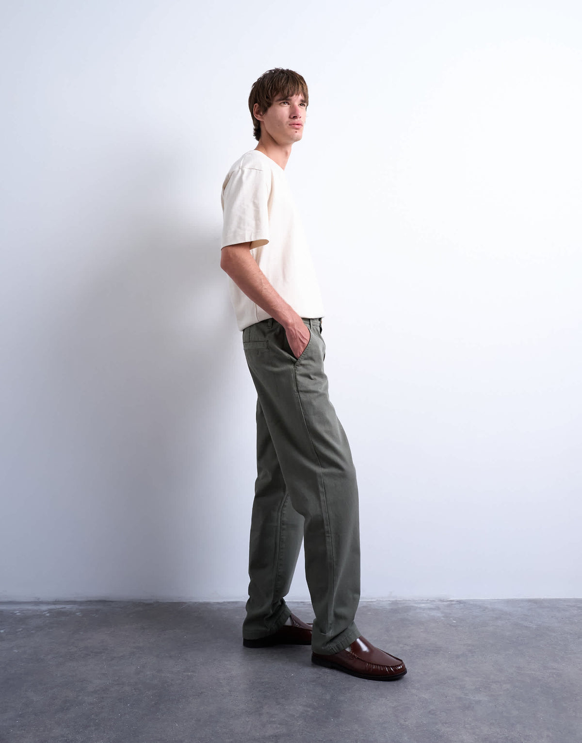 Topman straight fit herringbone trouser in washed khaki