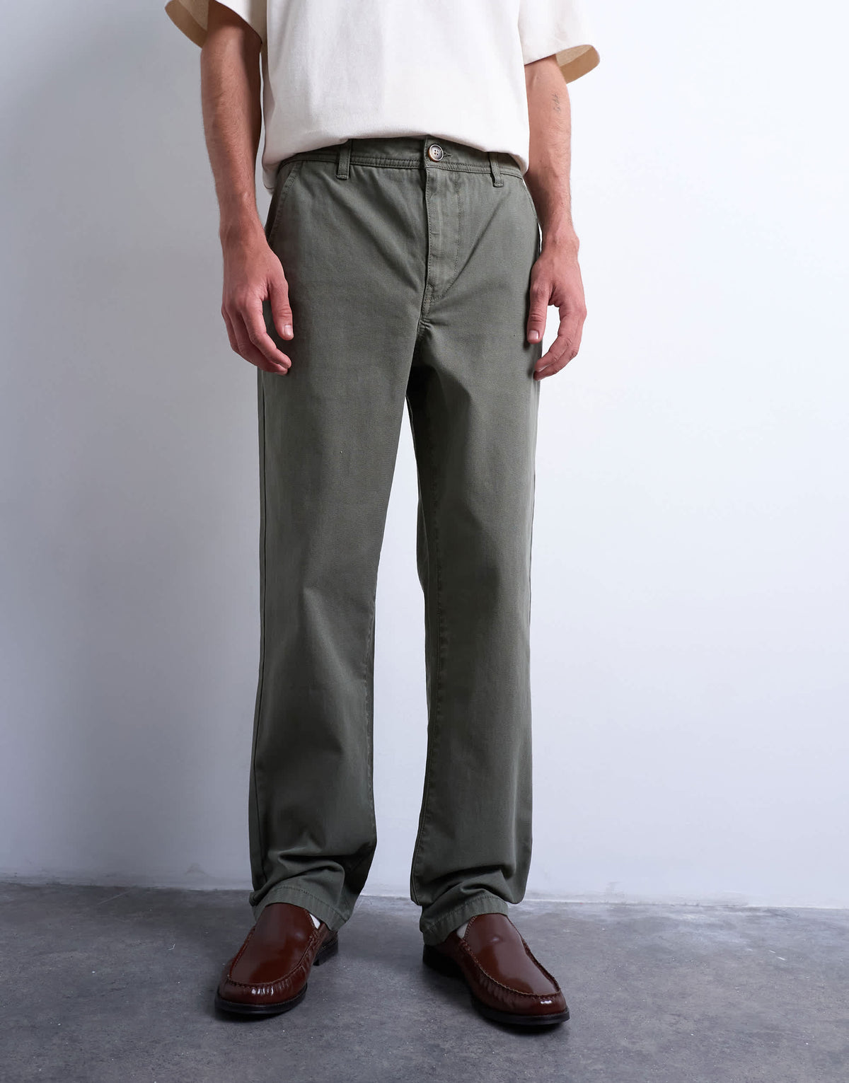 Topman straight fit herringbone trouser in washed khaki
