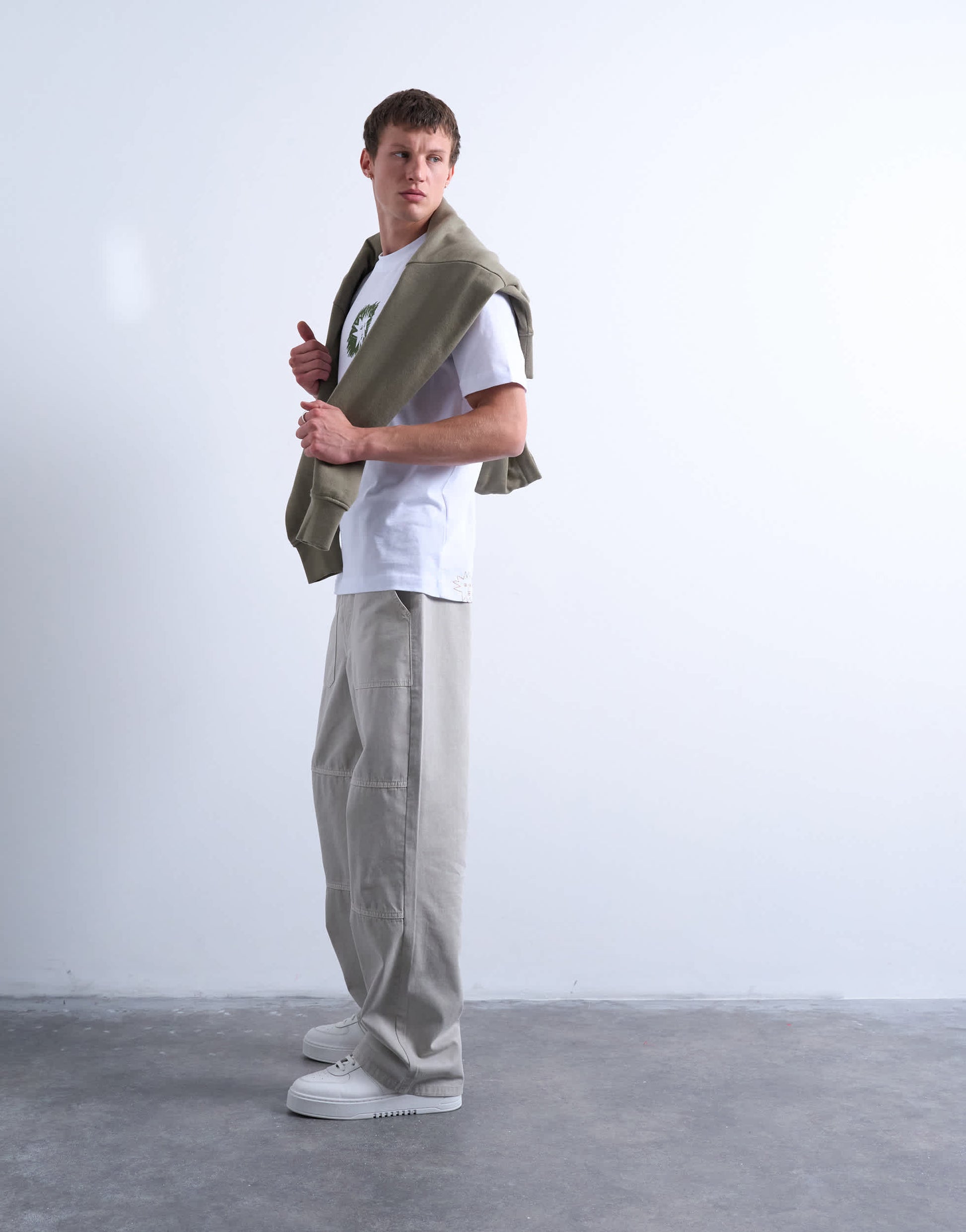 Topman baggy fit twill chino with leg panels in stone