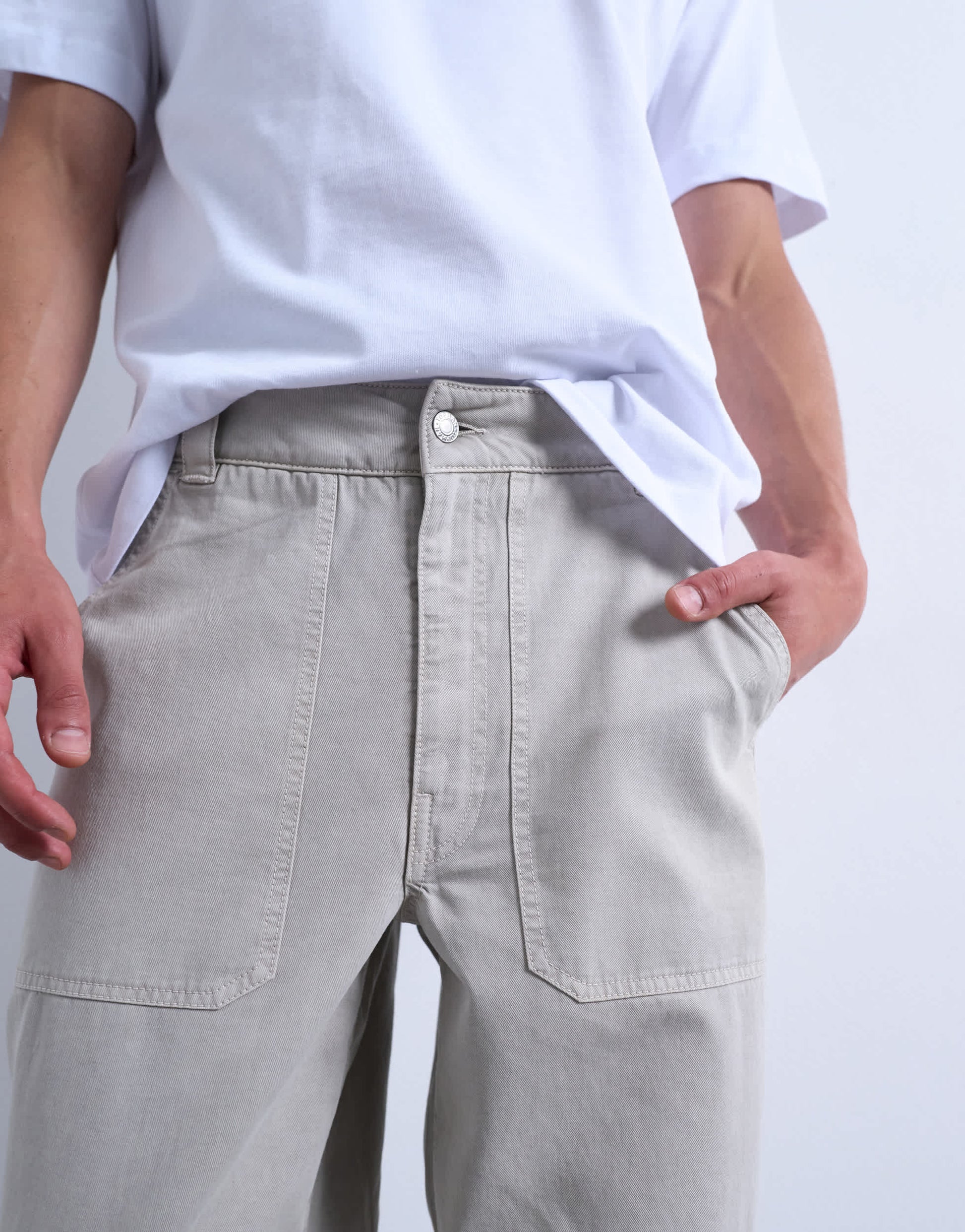 Topman baggy fit twill chino with leg panels in stone